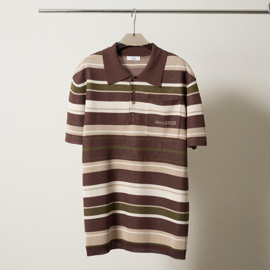 【Earthline 大地のライン】Oversized Border Polo Shirt オーバーサイズニットポロ