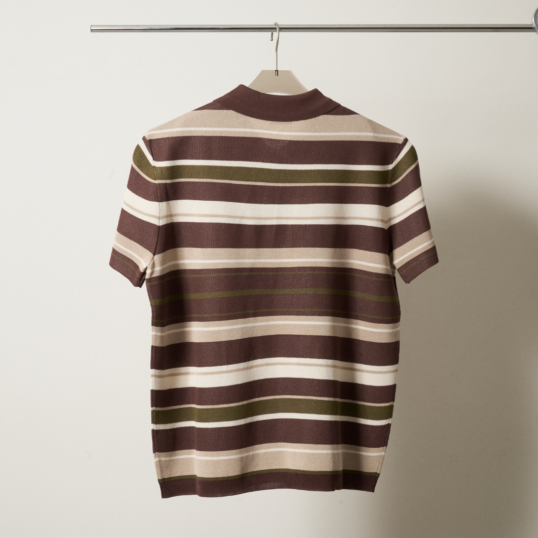 【Earthline 大地のライン】Oversized Border Polo Shirt オーバーサイズニットポロ