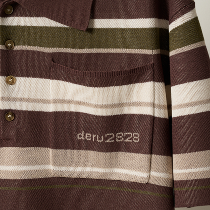 【Earthline 大地のライン】Oversized Border Polo Shirt オーバーサイズニットポロ
