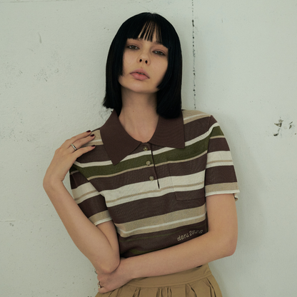 【Earthline 大地のライン】 Compact Border Polo Shirt　コンパクトニットポロ