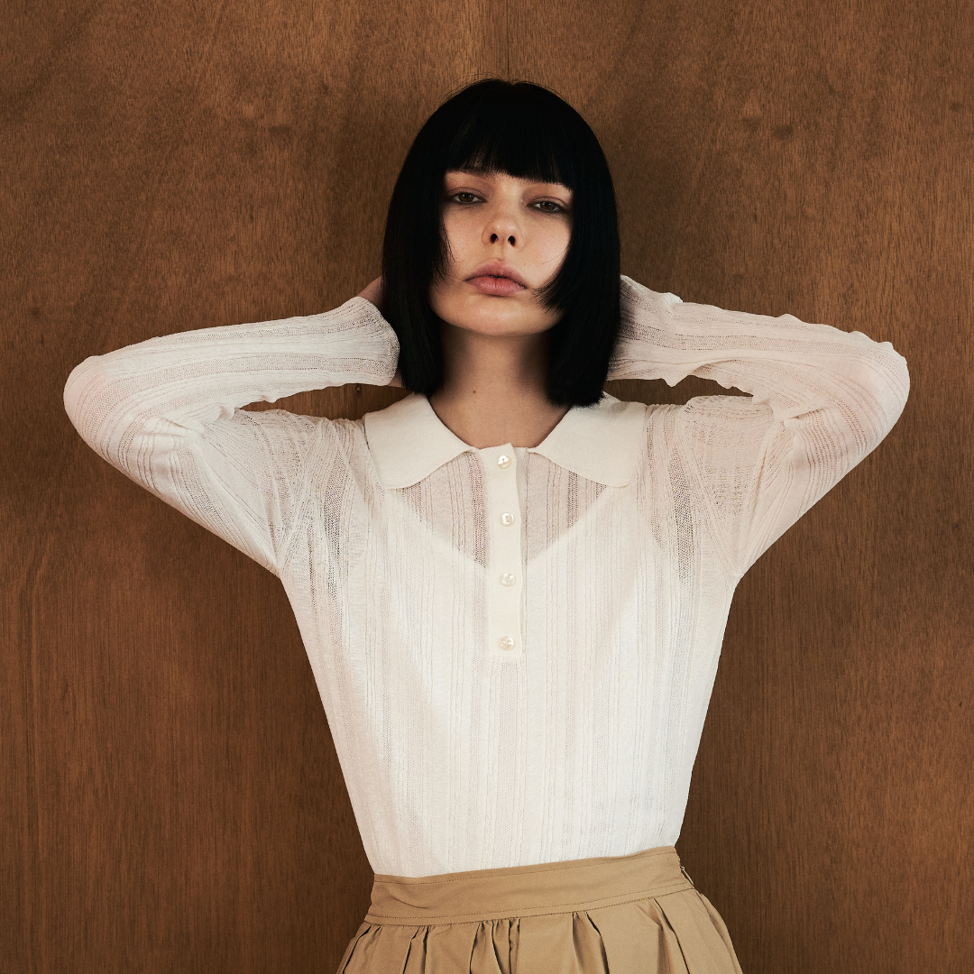 【Yin and Yan ・陰と陽】Sheer Knit Poro シアー ニットポロ