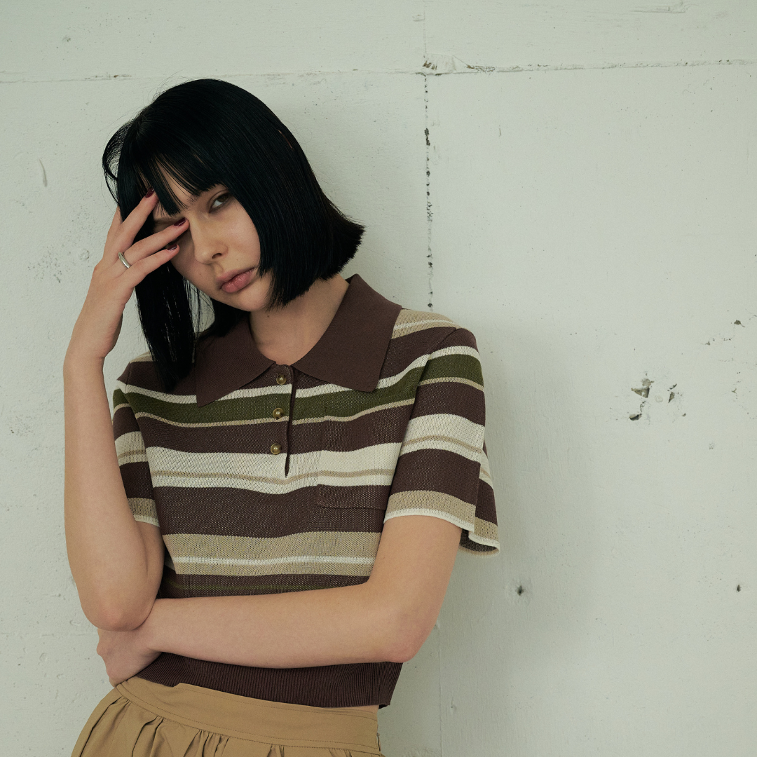 【Earthline 大地のライン】 Compact Border Polo Shirt　コンパクトニットポロ
