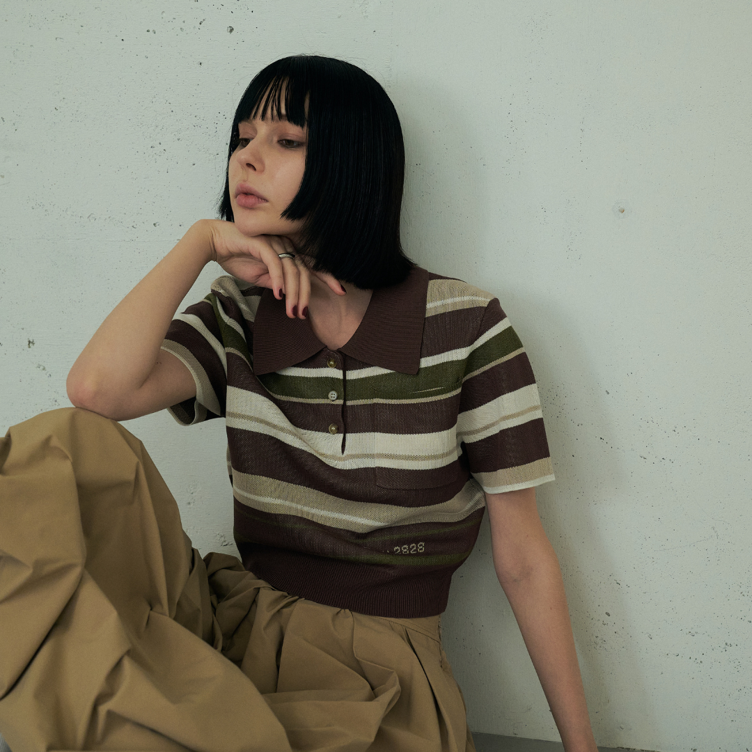 【Earthline 大地のライン】 Compact Border Polo Shirt　コンパクトニットポロ