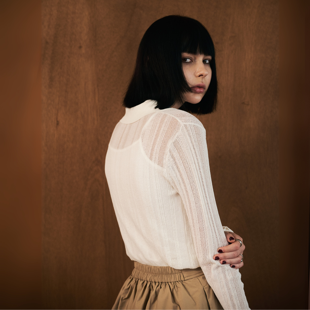 【Yin and Yan ・陰と陽】Sheer Knit Poro シアー ニットポロ