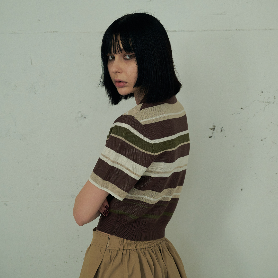 【Earthline 大地のライン】 Compact Border Polo Shirt　コンパクトニットポロ