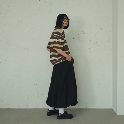 【Earthline 大地のライン】Oversized Border Polo Shirt オーバーサイズニットポロ