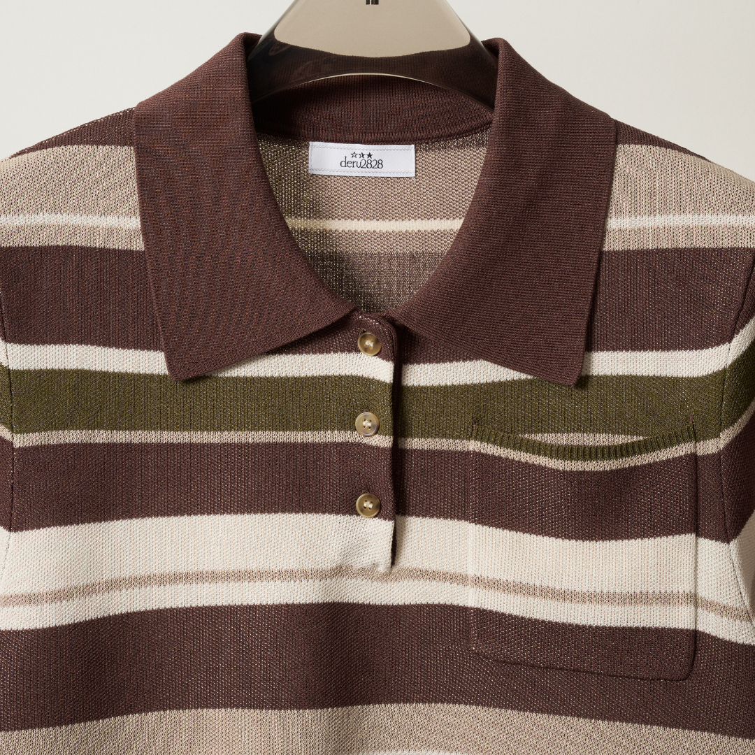 【Earthline 大地のライン】 Compact Border Polo Shirt　コンパクトニットポロ