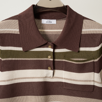 【Earthline 大地のライン】 Compact Border Polo Shirt　コンパクトニットポロ